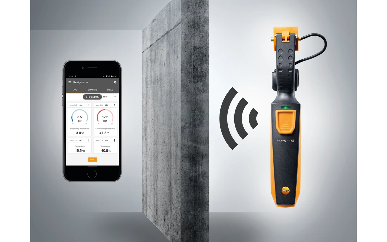 testo 115i - Okostelefonnal vezérelhető csőhőmérséklet érzékelő